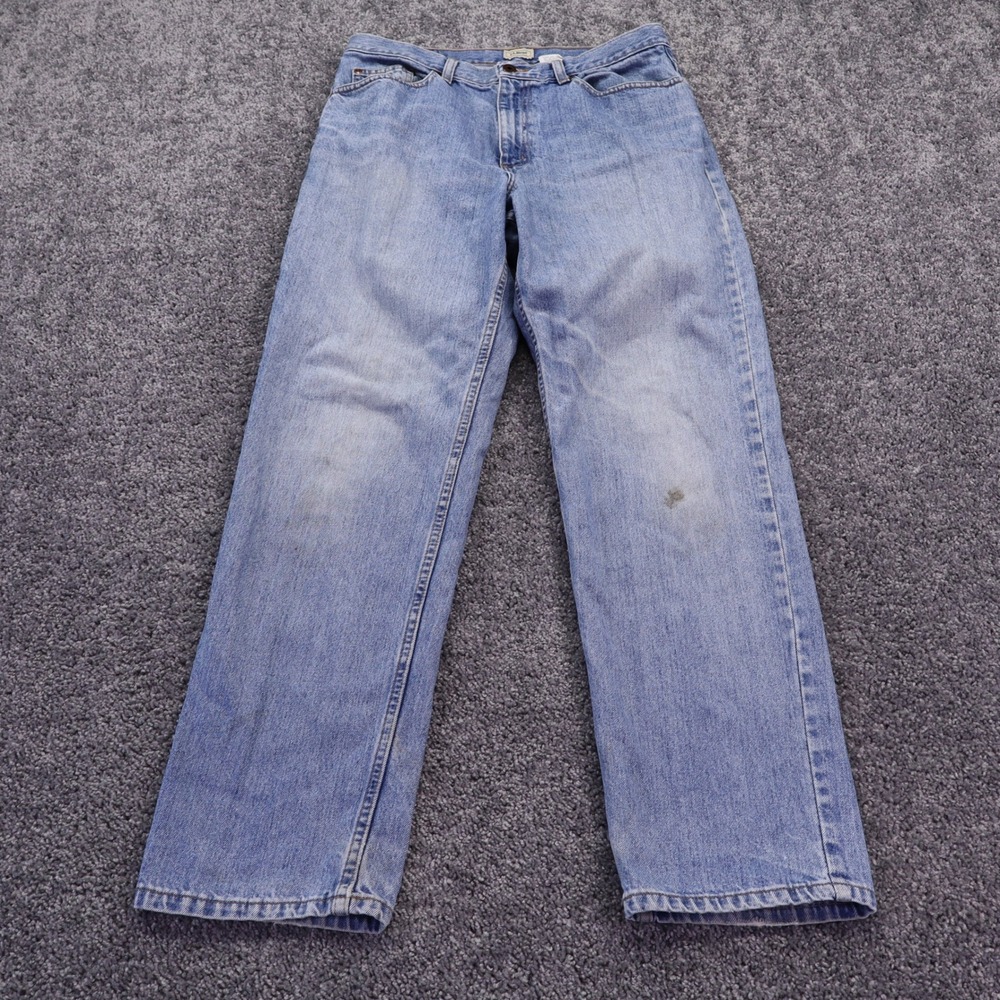 LL Bean Jeans Womens 12 Medium Tall Blue Straight Leg Denim Pants 100 Cotton